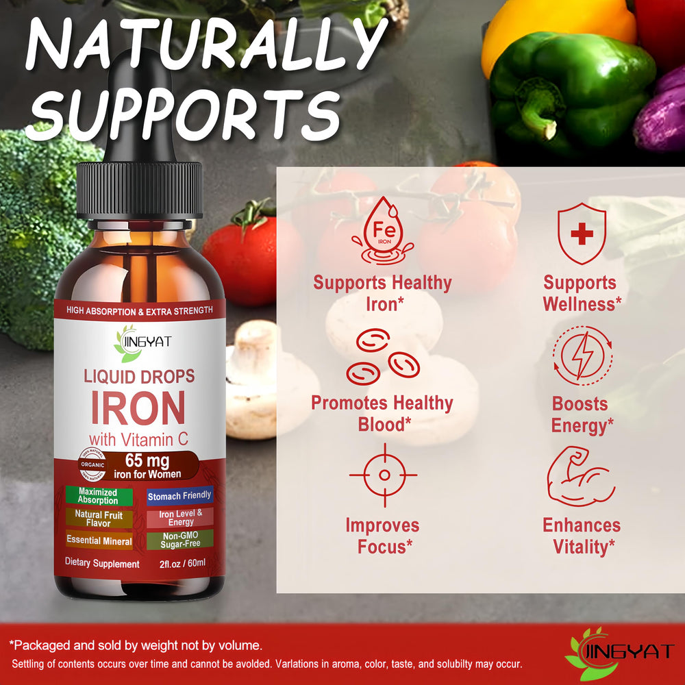 JINGYAT Iron Liquid Drops dropper dispensing an easy, pleasant-tasting dose