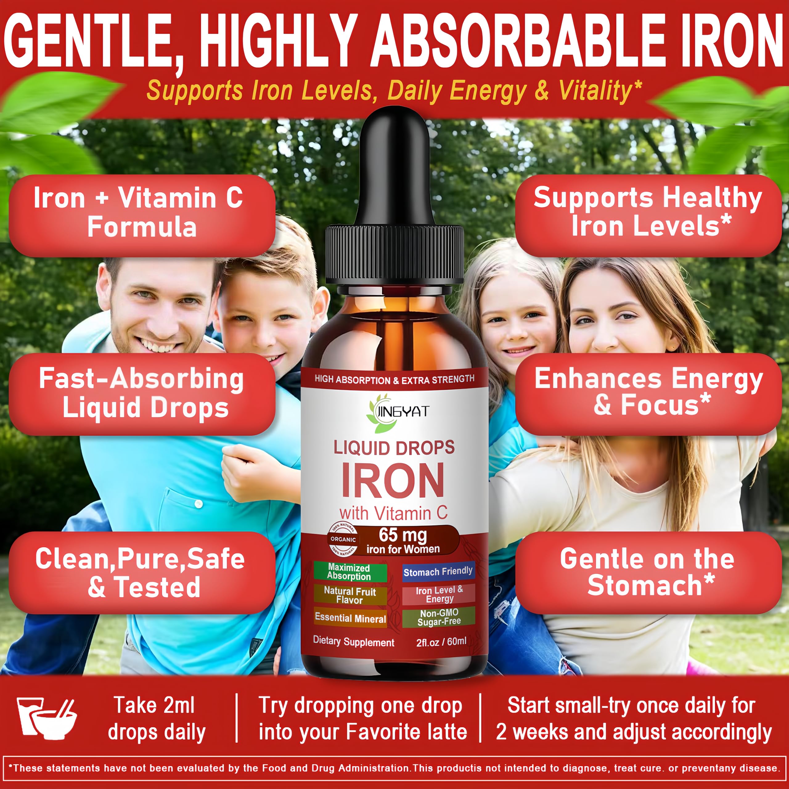 JINGYAT Iron Liquid Drops in a glass with water for quick consumption