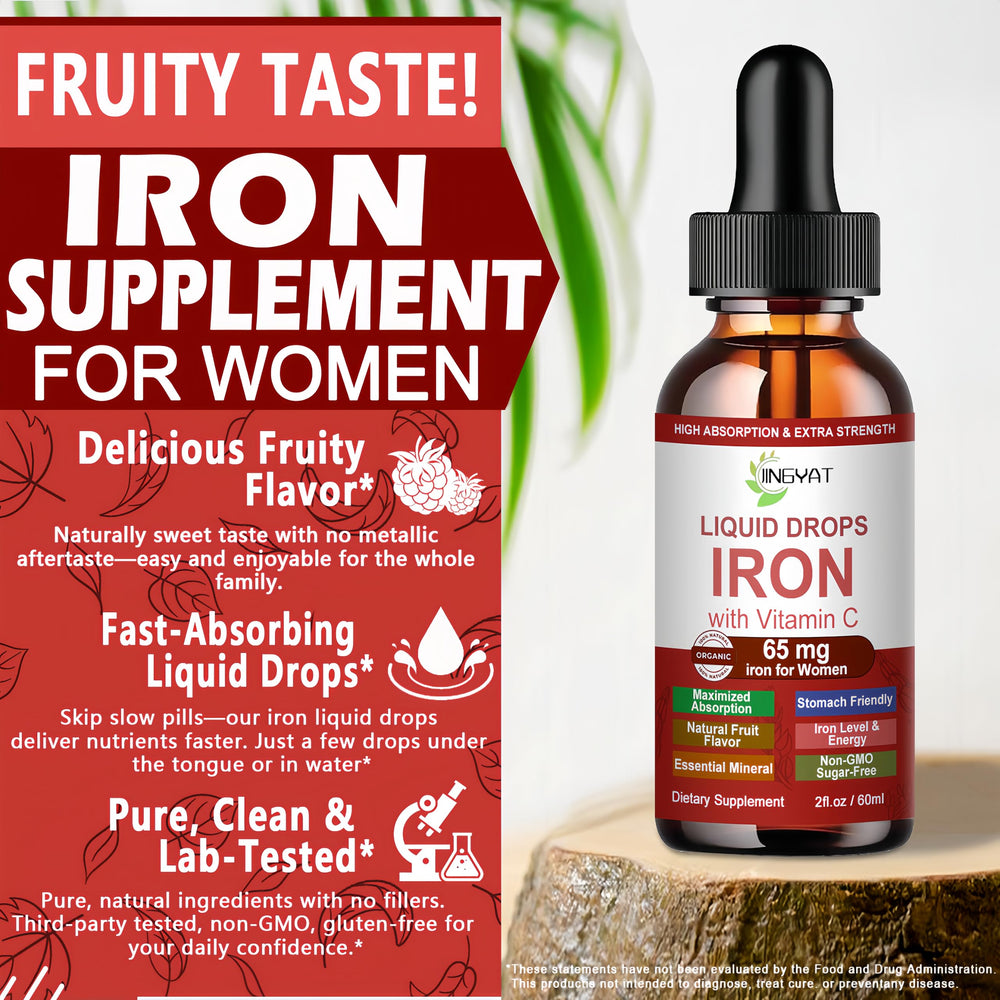 JINGYAT Iron Liquid Drops vegan non GMO seal signals clean formula