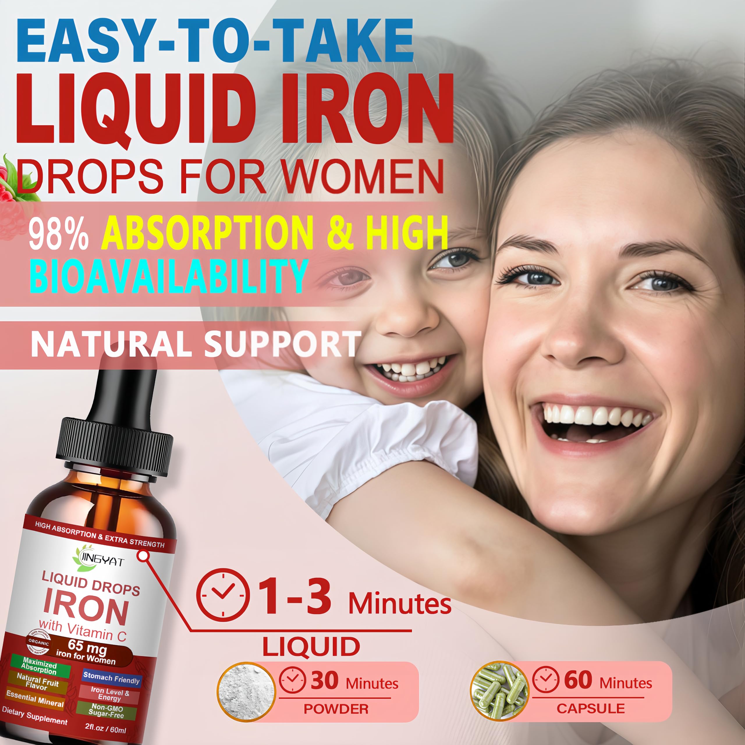 JINGYAT Iron Liquid Drops Vitamin C badge highlights enhanced absorption