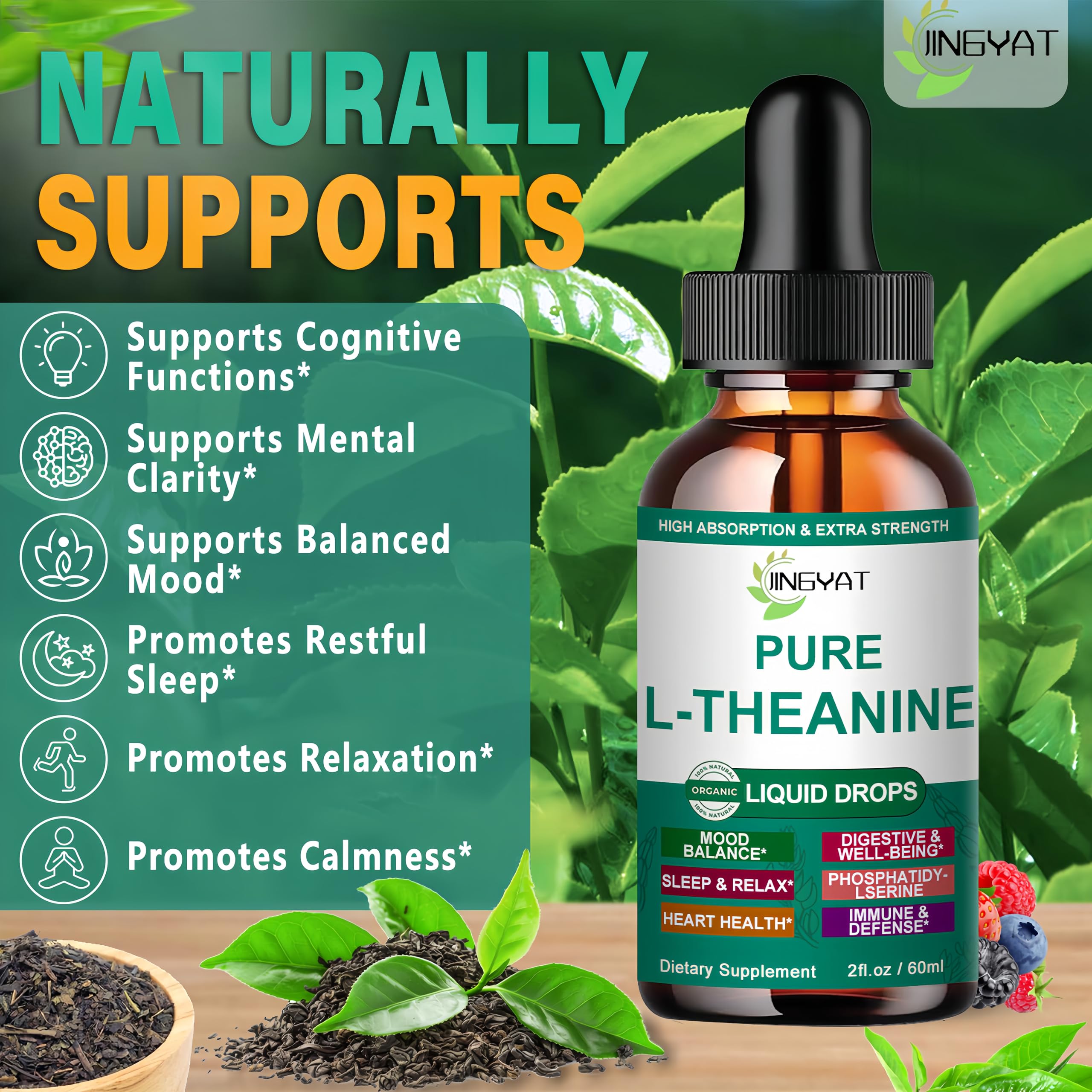 JINGYAT L-Theanine Liquid Drops dropper enables convenient daily use.