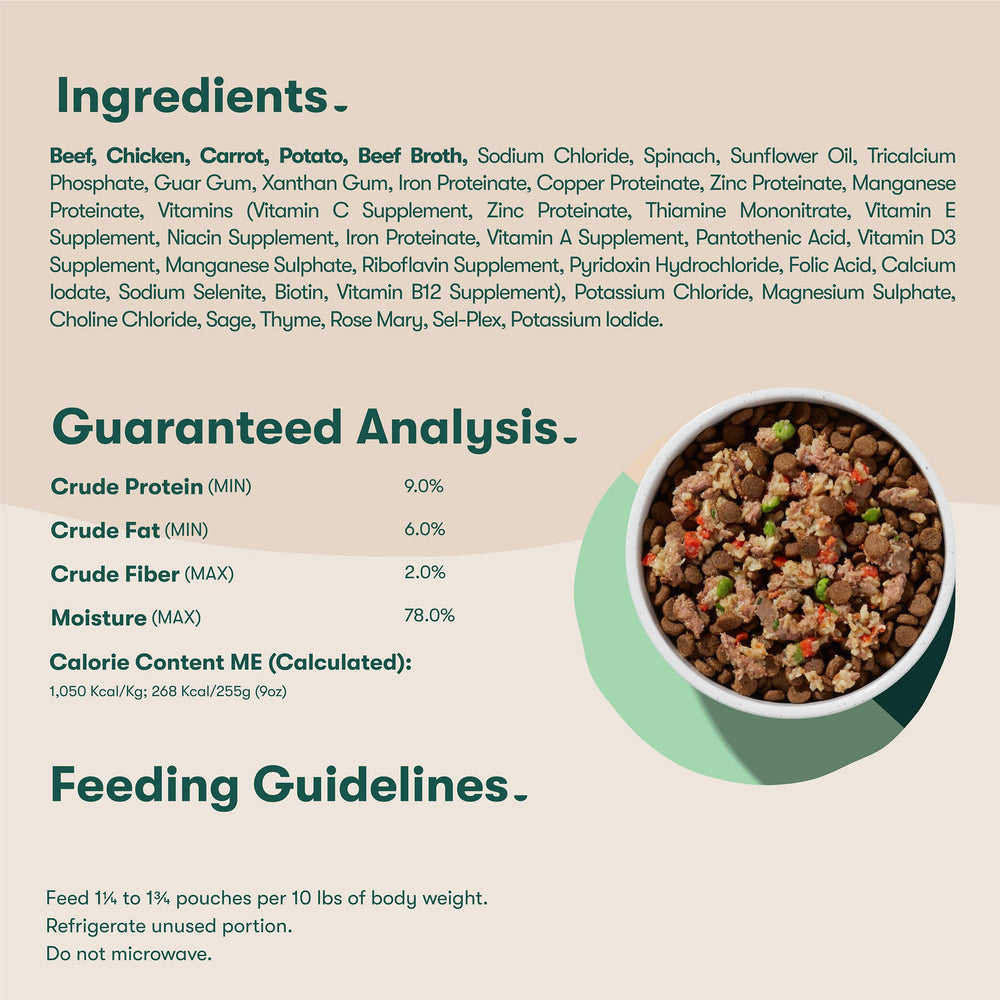 Jinx recipe blends beef, chicken, carrots and spinach for wholesome flavor.