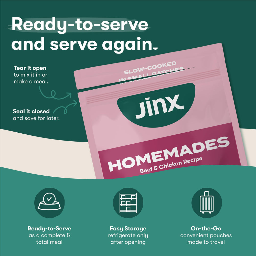 Jinx Beef & Chicken Homemades complete meal option for adult and senior dogs.