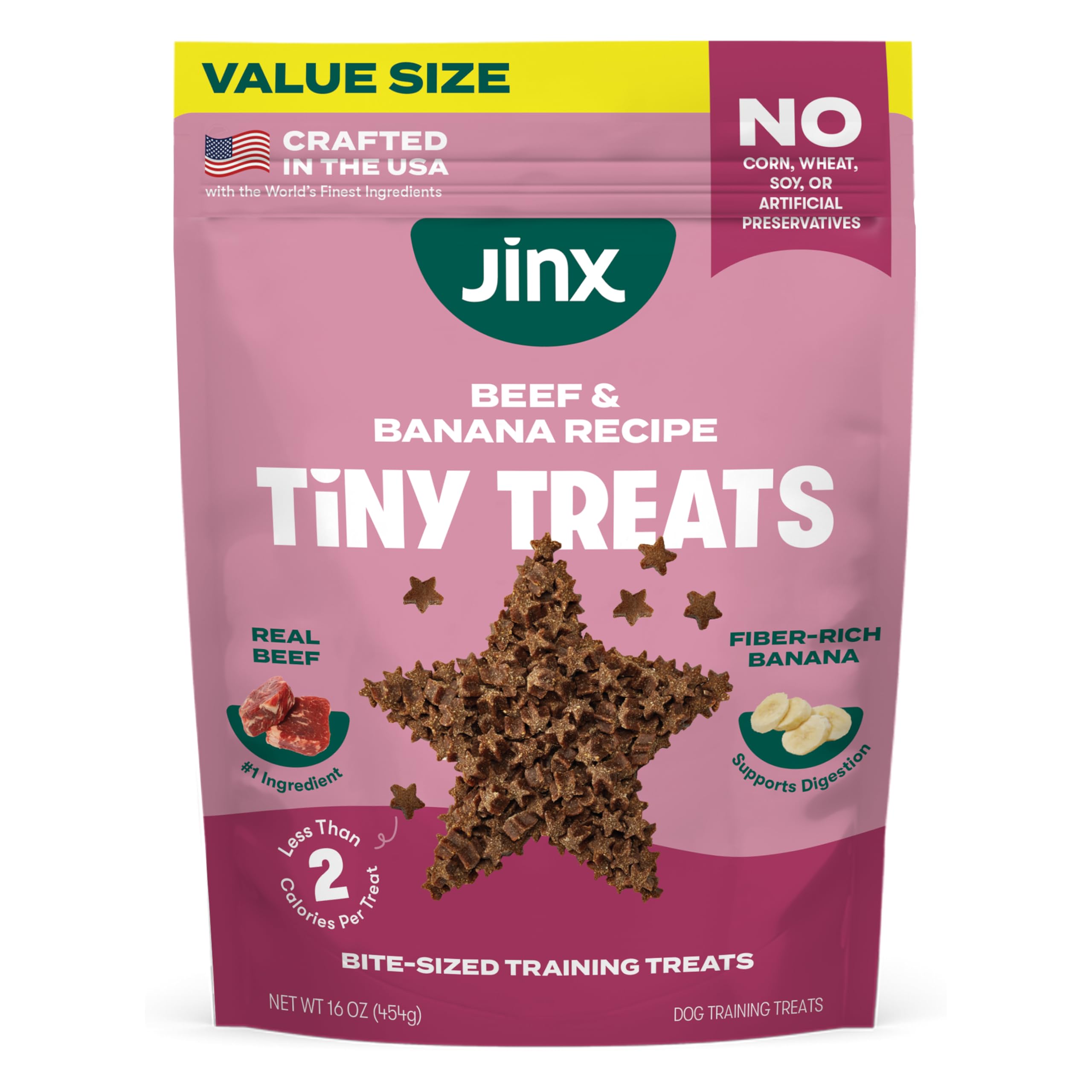 Jinx Beef Training Treats bag closeup showing quality ingredients for training.