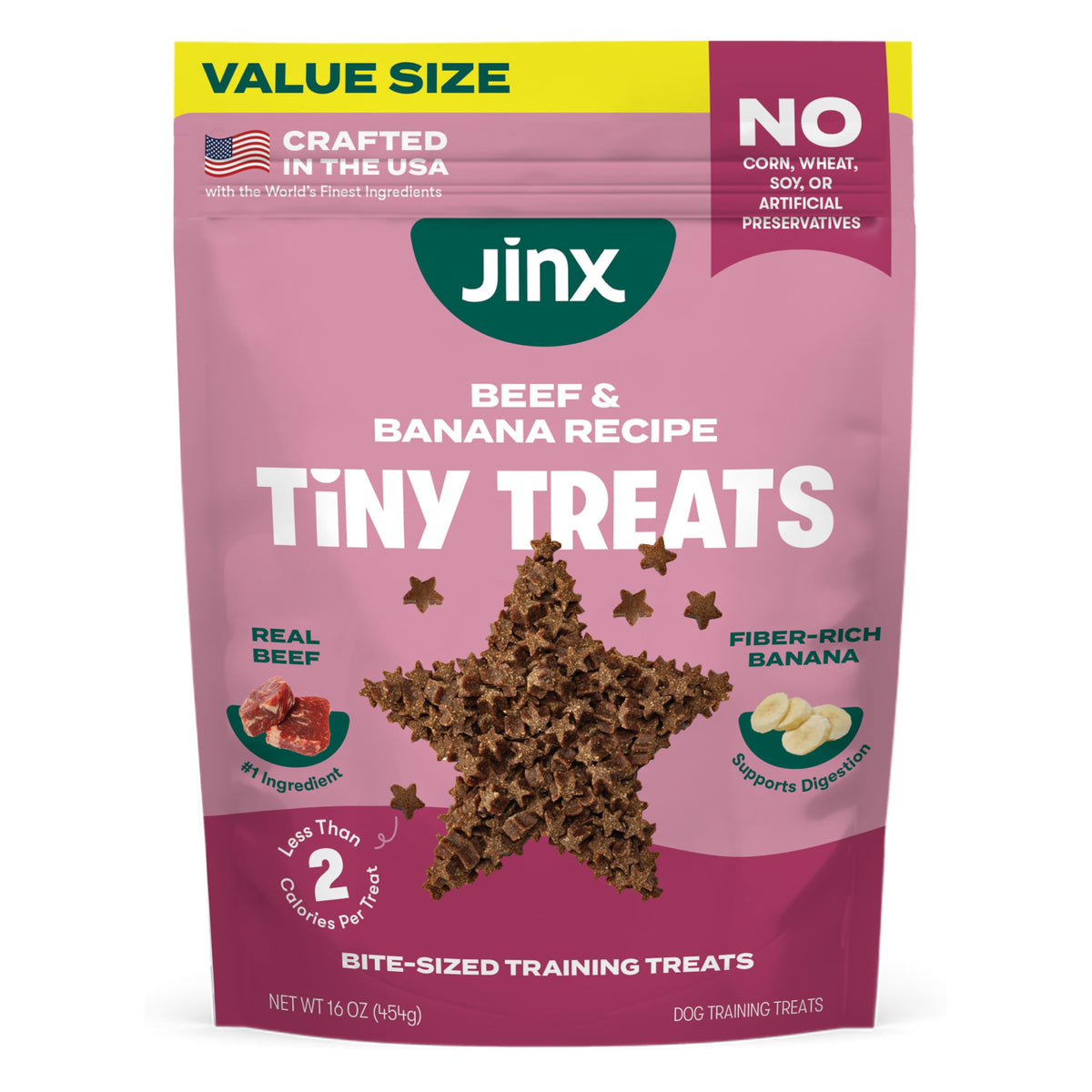 Jinx Beef Training Treats bag closeup showing quality ingredients for training.