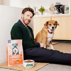 Jinx sweet-potato kibble provides fiber for balanced digestion.