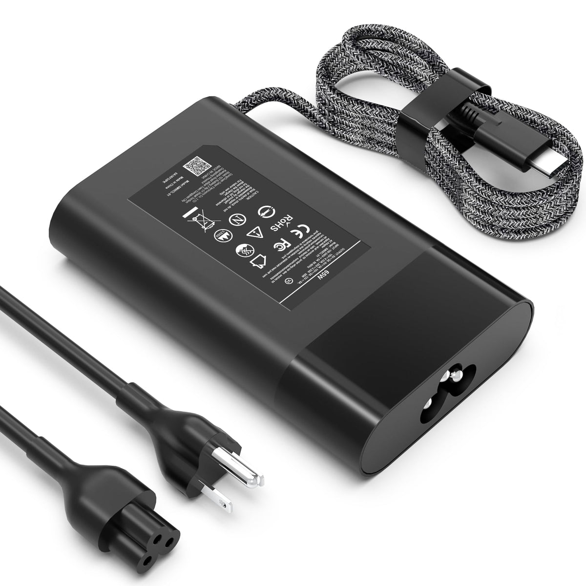 JIONR 65W USB-C charger front view for HP laptops, compact and portable