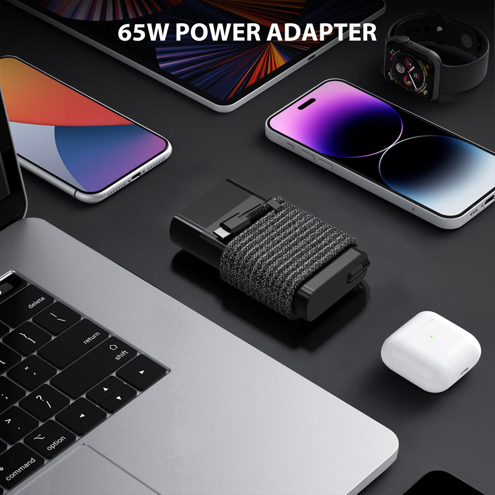 JIONR 65W USB-C charger with cable, ideal for travel and desk use