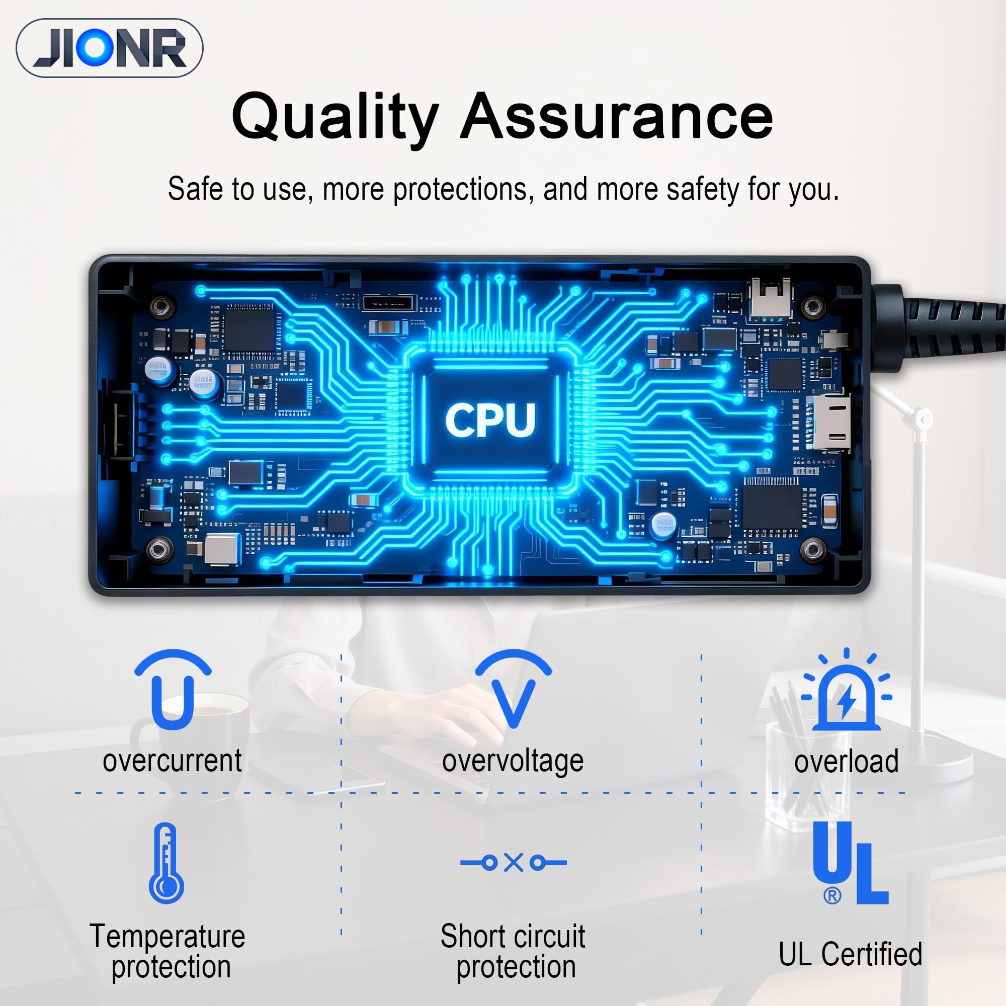 JIONR durable cable and plug ensure reliable HP charging.
