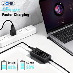 JIONR blue-tip HP charger for Spectre and Chromebooks, slim design.