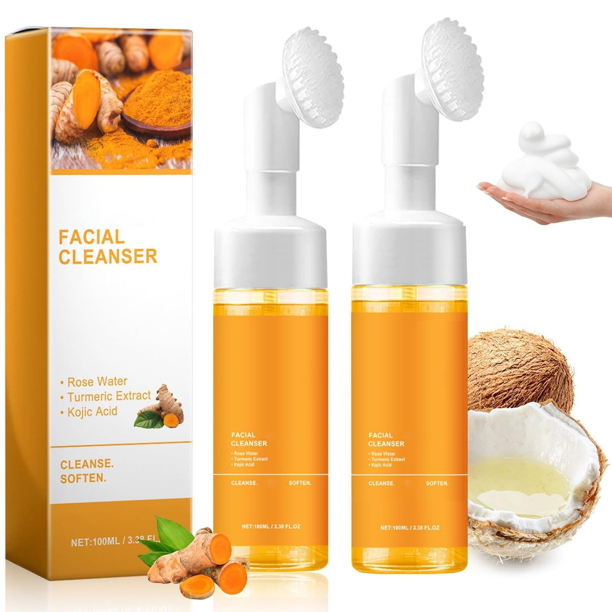JISKG Turmeric Glow Wash with brush for deep cleansing and exfoliation