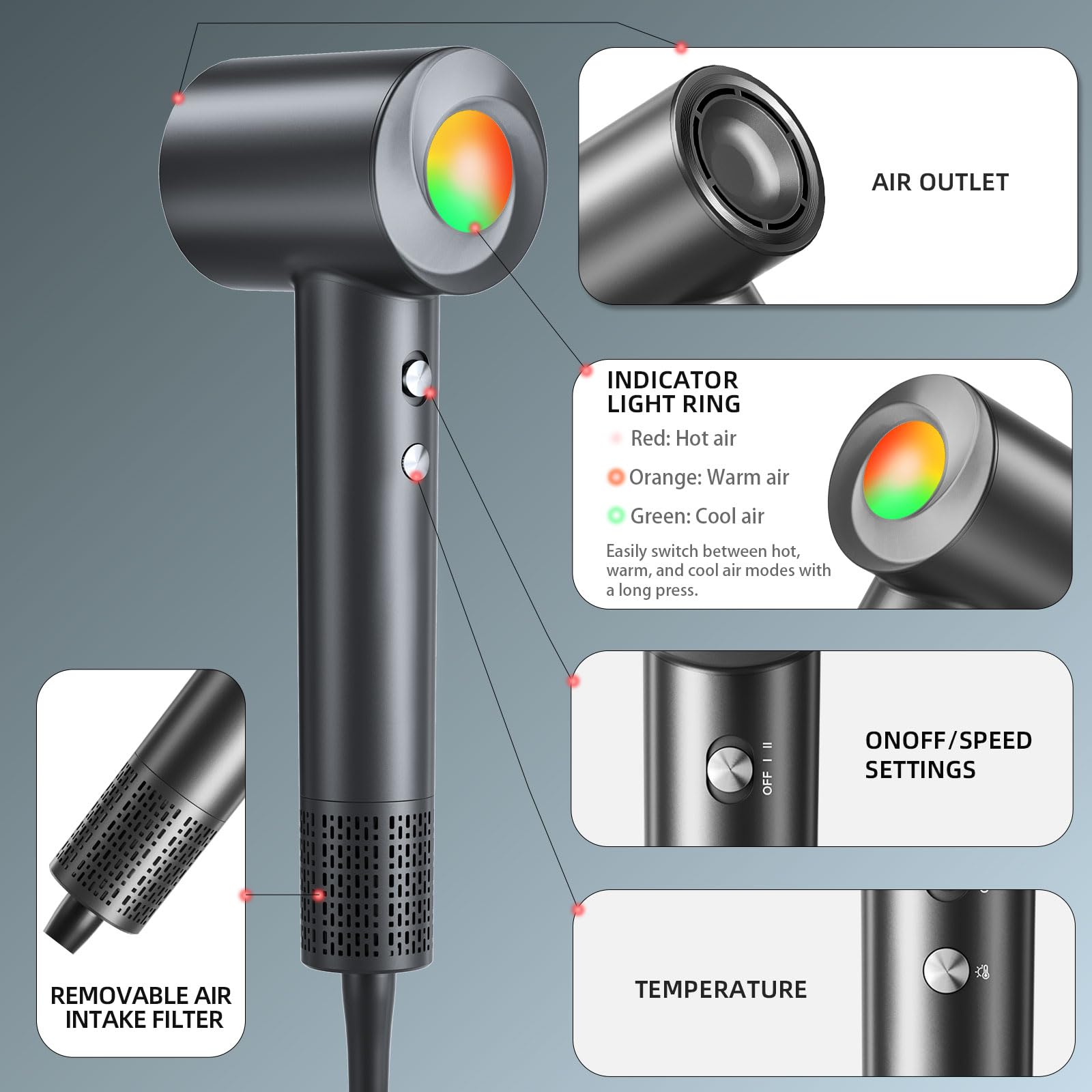 Included diffuser and concentrator nozzle for curls and smooth finishes