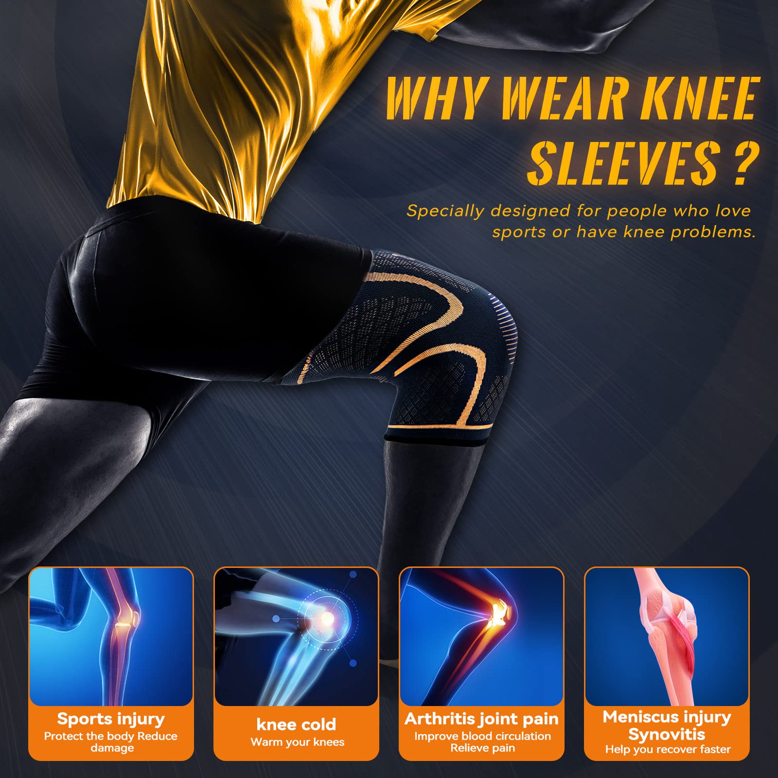 Copper-nylon fabric of JIUFENTIAN knee sleeve designed for comfort and circulation.