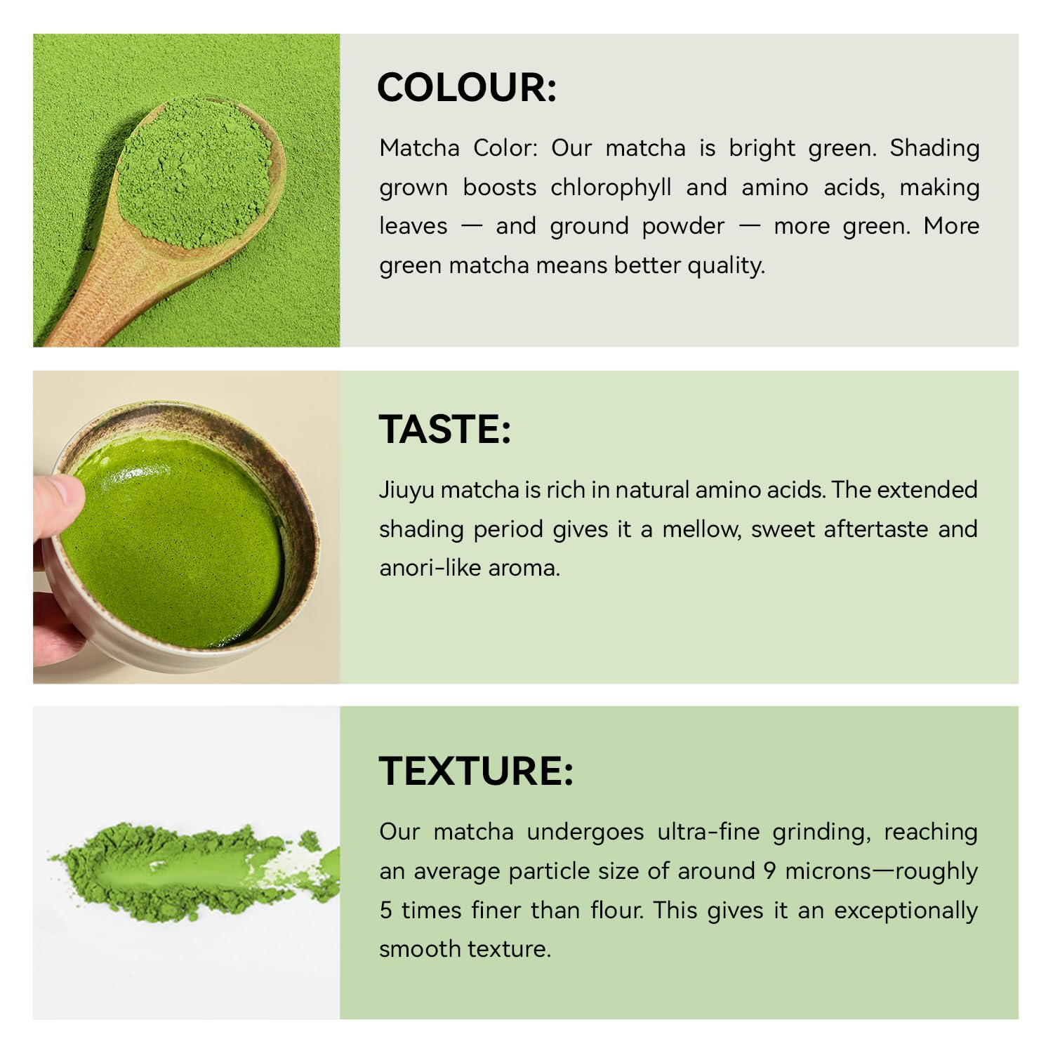 Jiuyu Organic Matcha latte with steamed milk showcasing creamy, smooth flavor.
