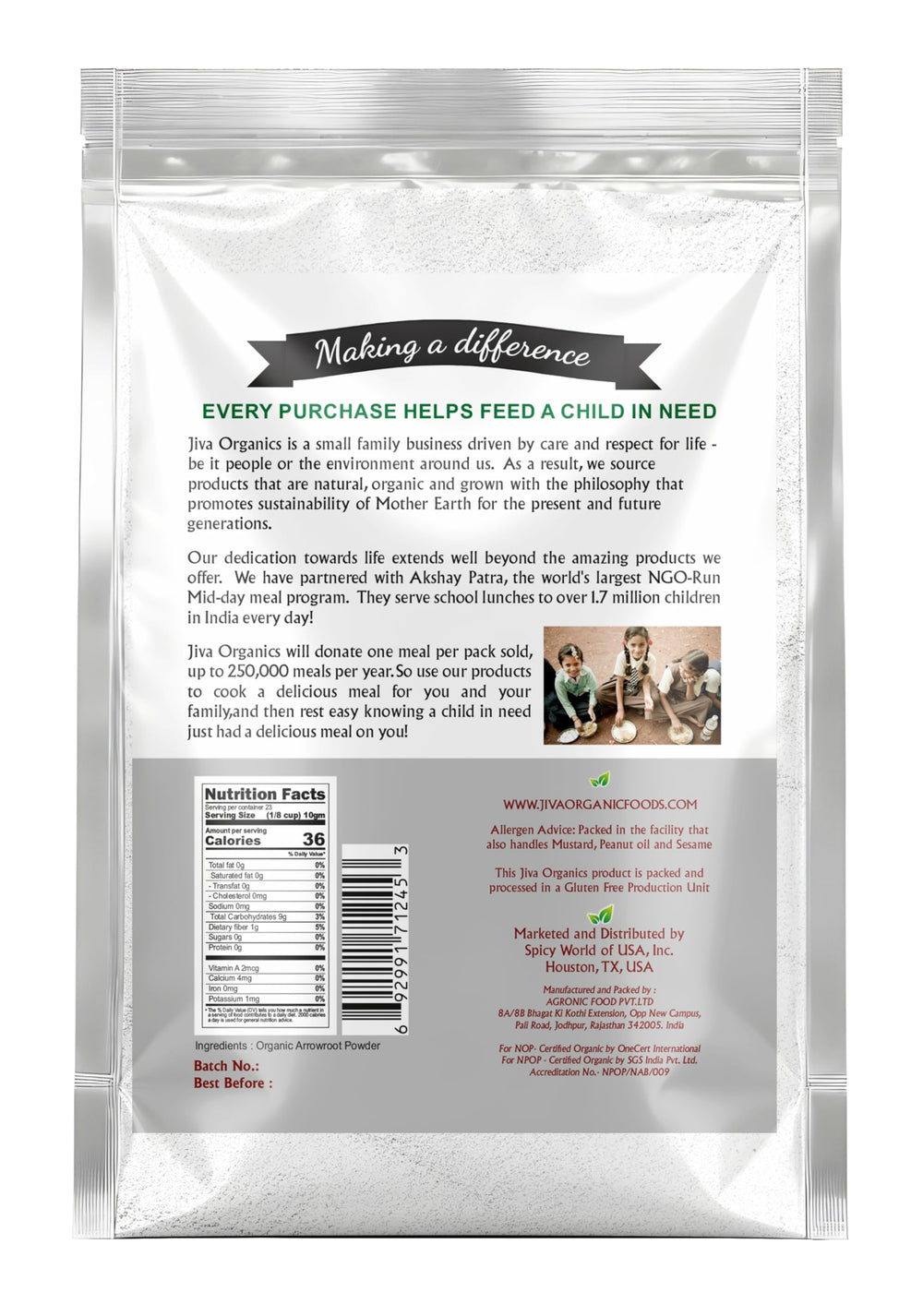 Close-up of Jiva Organics arrowroot powder texture for smooth sauces