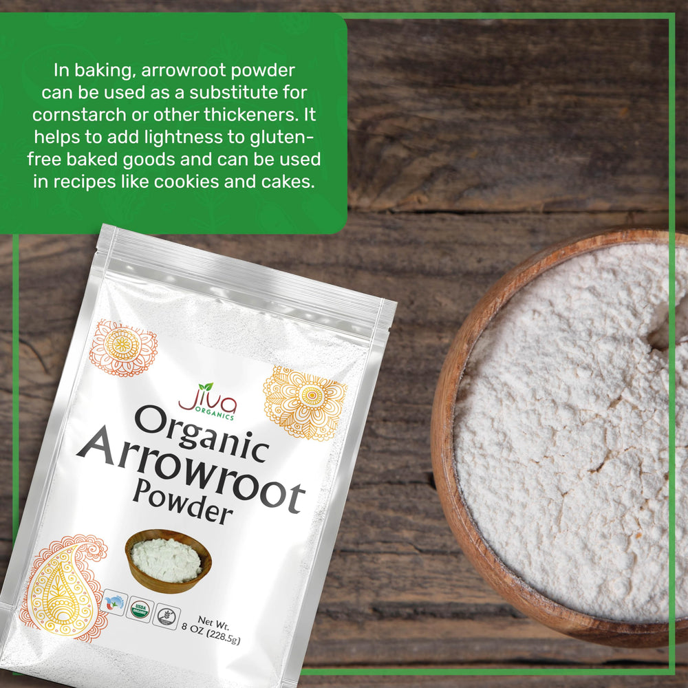 Gluten-free label on Jiva Organics arrowroot powder package