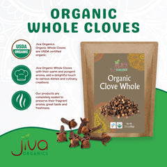 Close-up of Jiva Organics clove buds with rich aroma.