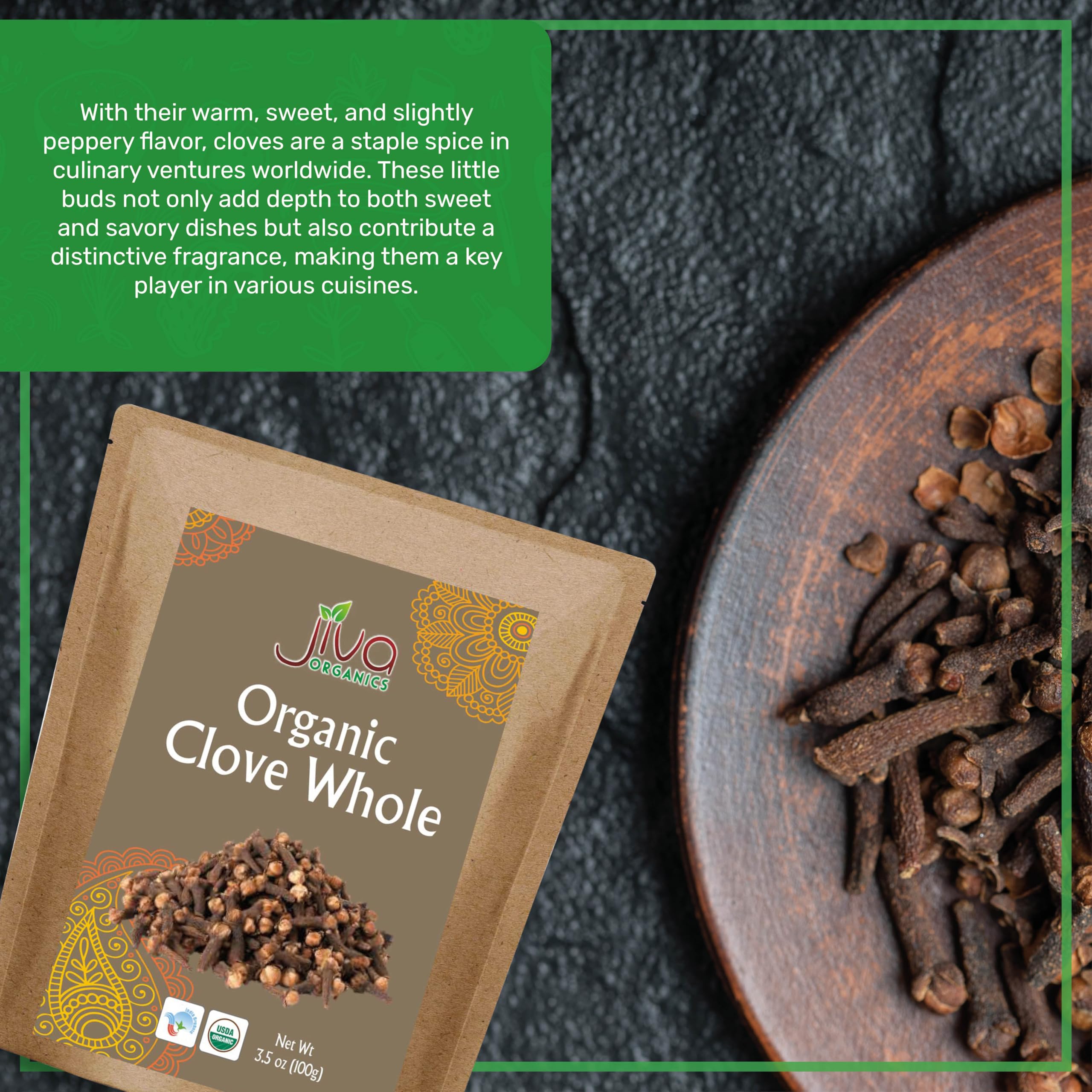Jiva Organics packaging highlighting eco-friendly materials and freshness.