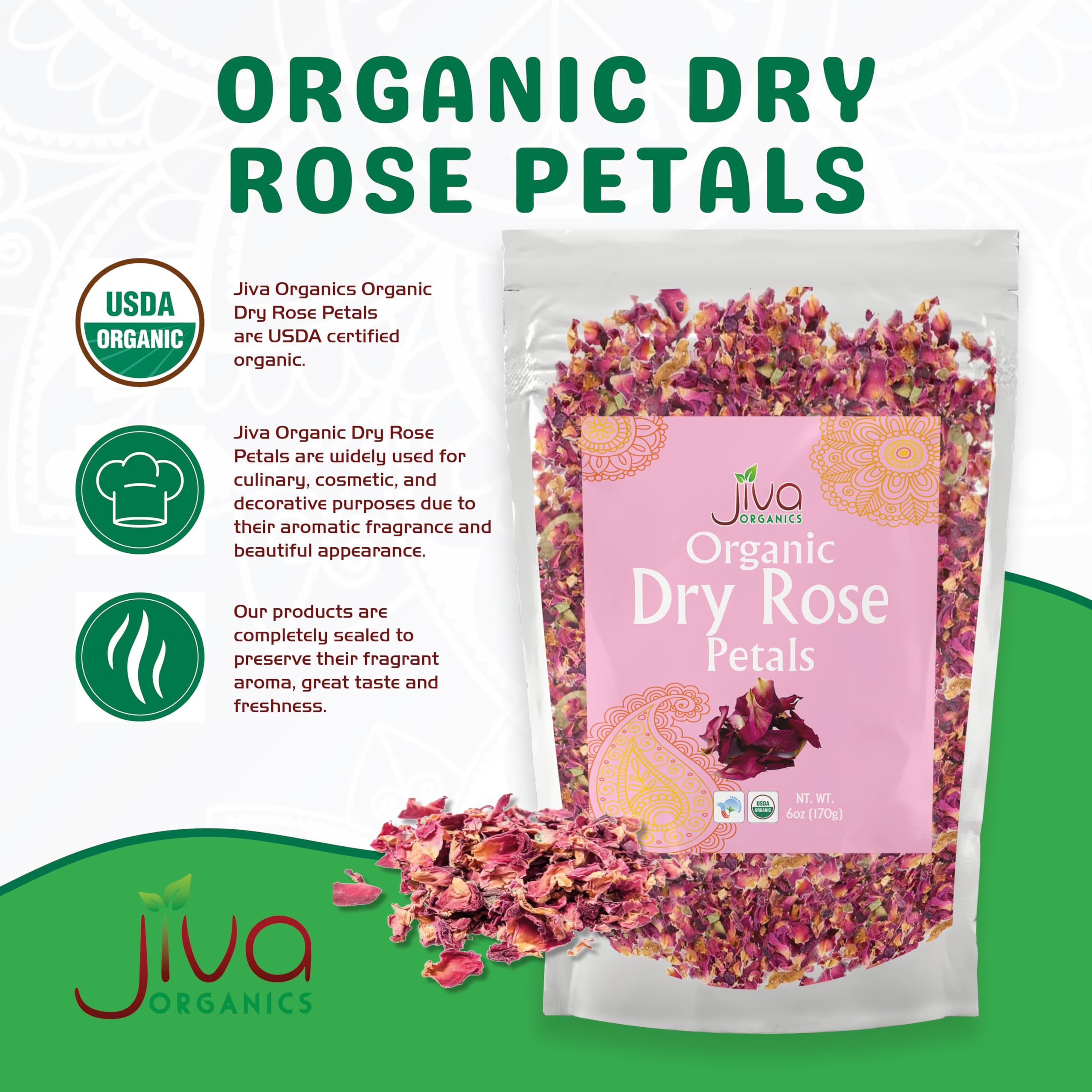 Jiva Organics rose petals for rose water and culinary use