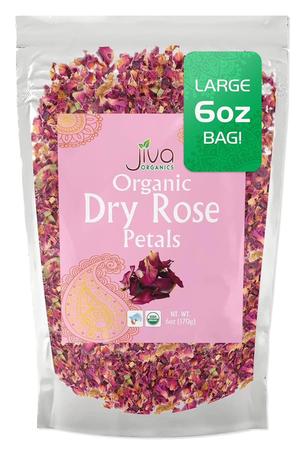 Jiva Organics dried red rose petals for tea blends and desserts