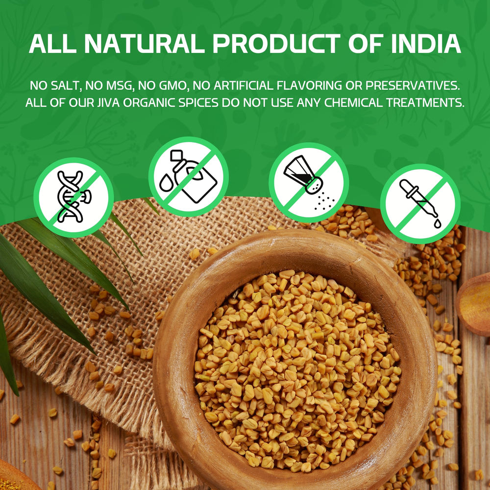 Jiva Organics fenugreek seeds non-irradiated for pure flavor in cooking