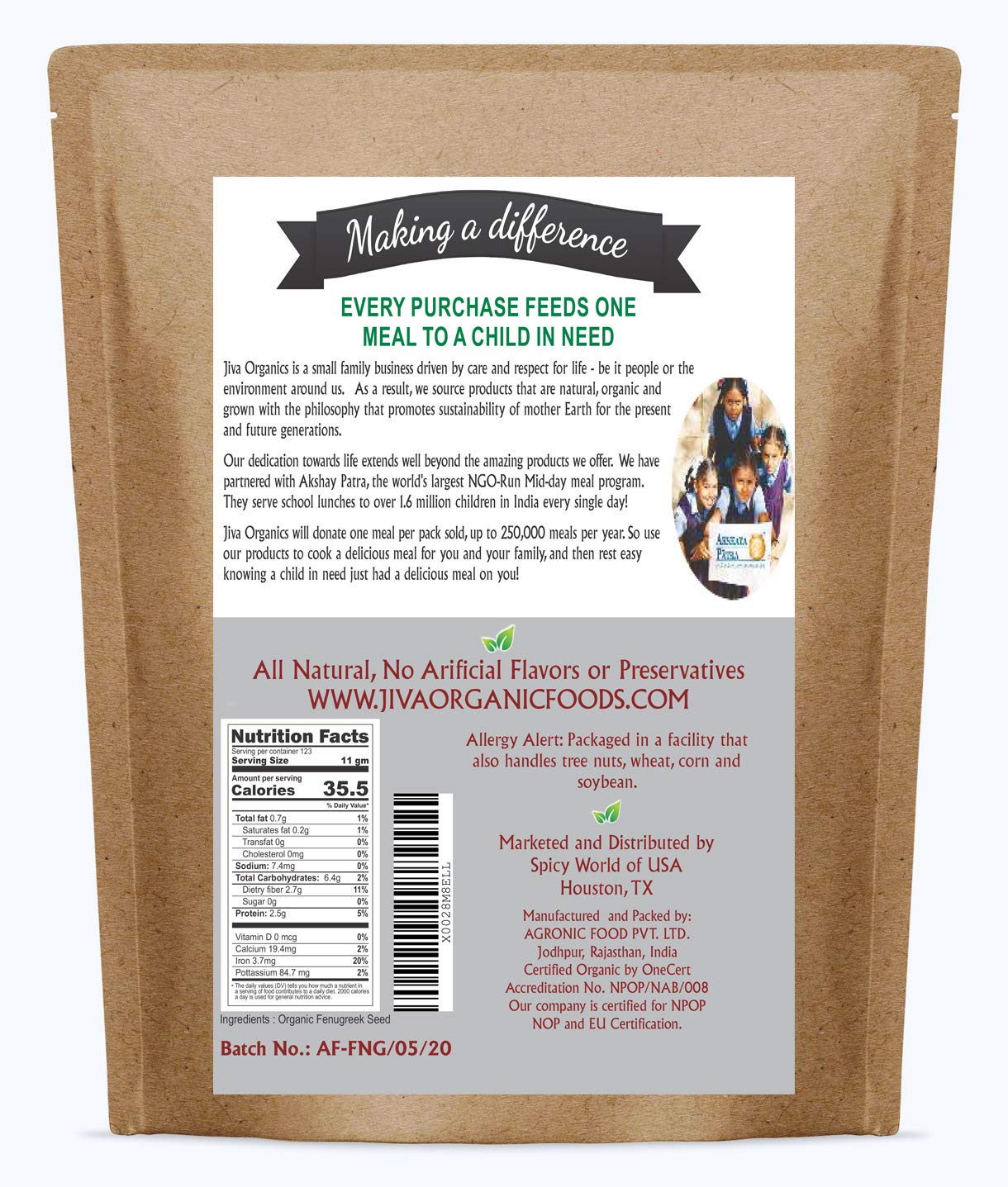 Store fenugreek seeds in the resealable bag to maintain freshness