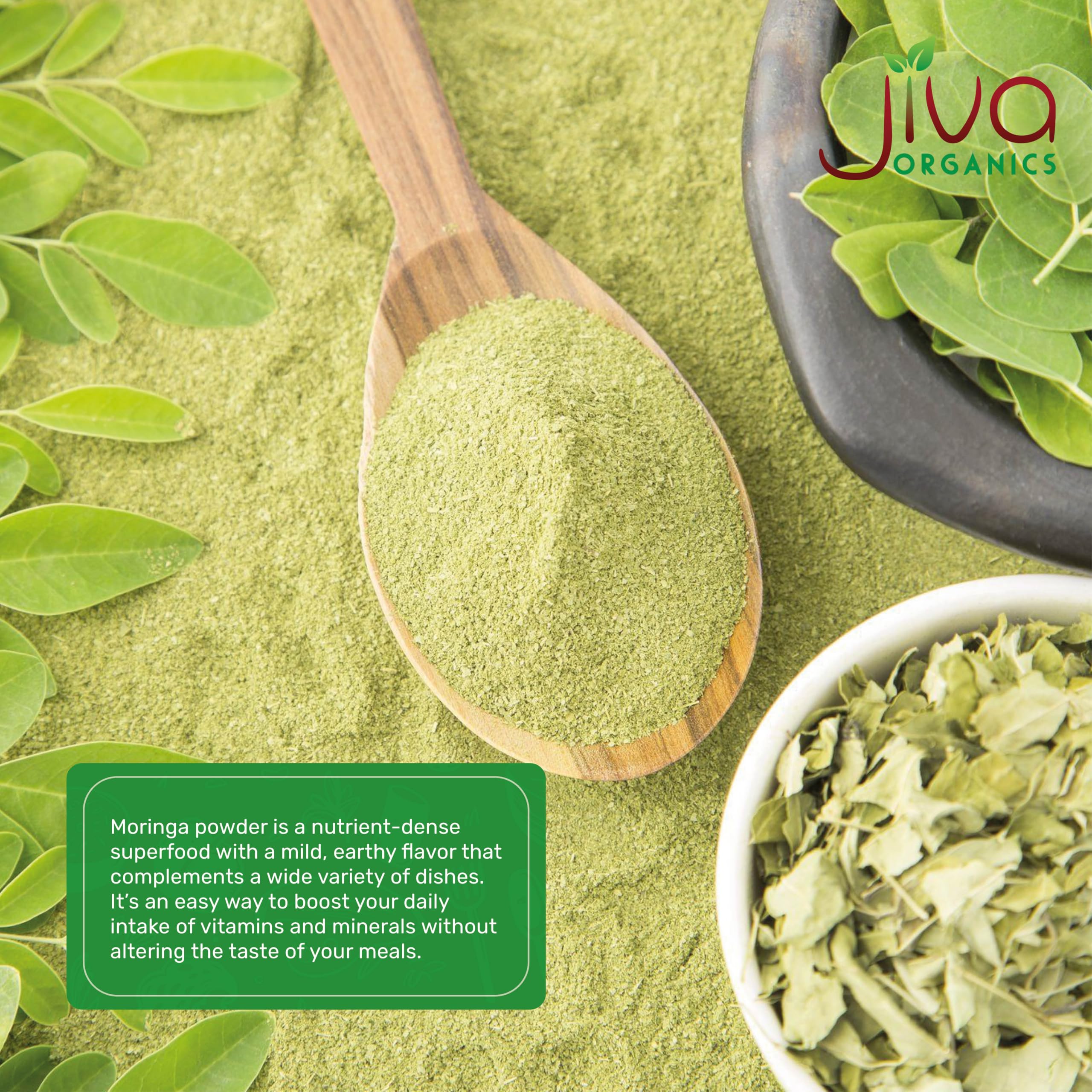 Jiva Organics Moringa powder in a smoothie bowl for nourishment.