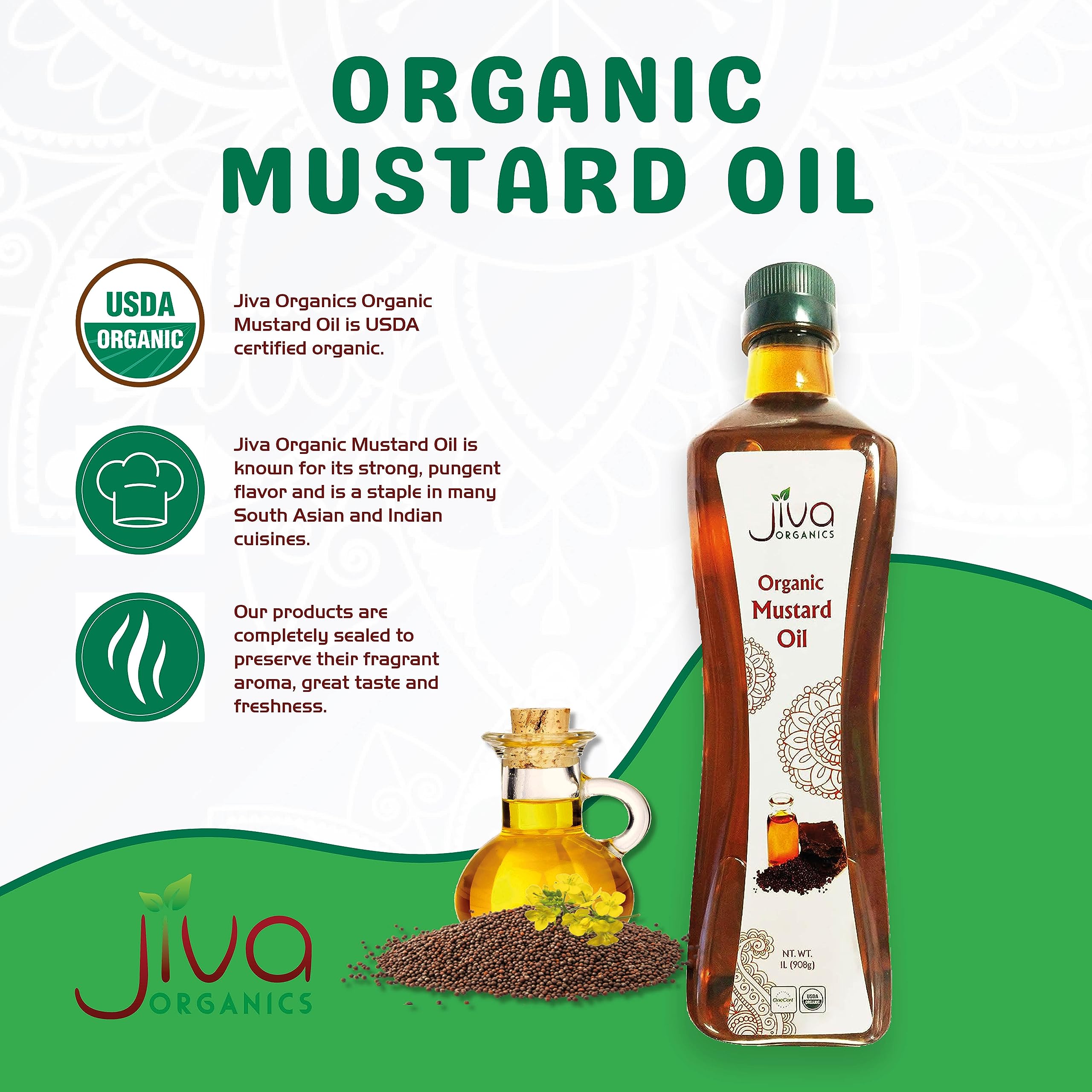 Jiva Organics mustard oil being poured to showcase smooth texture