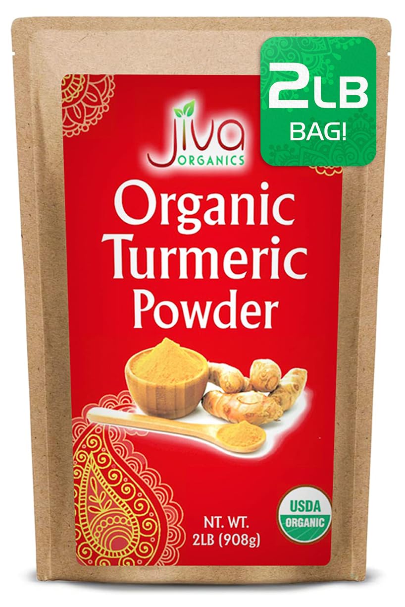 Jiva Organics organic turmeric powder bulk bag showing vibrant golden color.