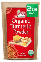 Jiva Organics organic turmeric powder bulk bag showing vibrant golden color.