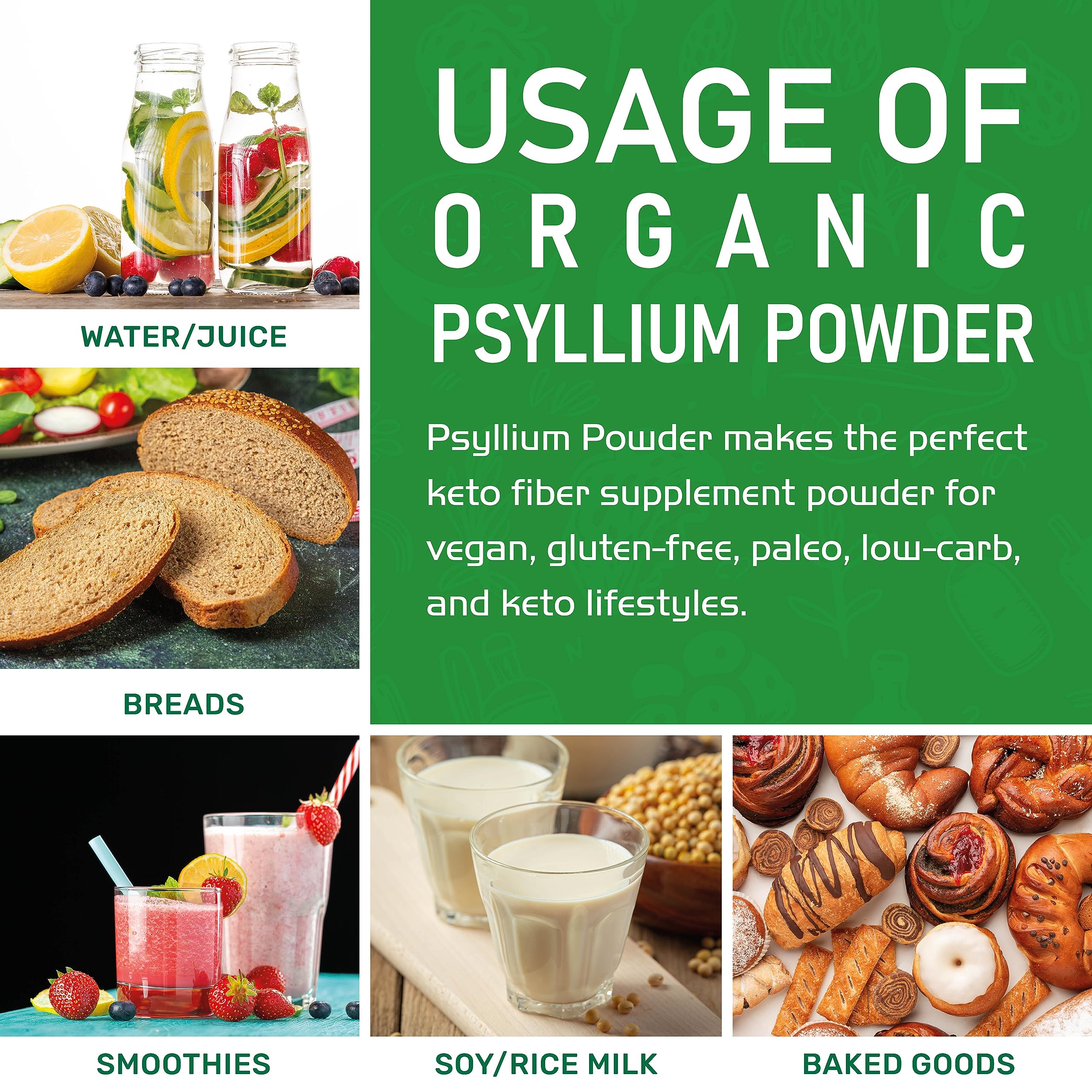 Jiva Organics Psyllium Husk Powder used in baking dough for keto friendly texture