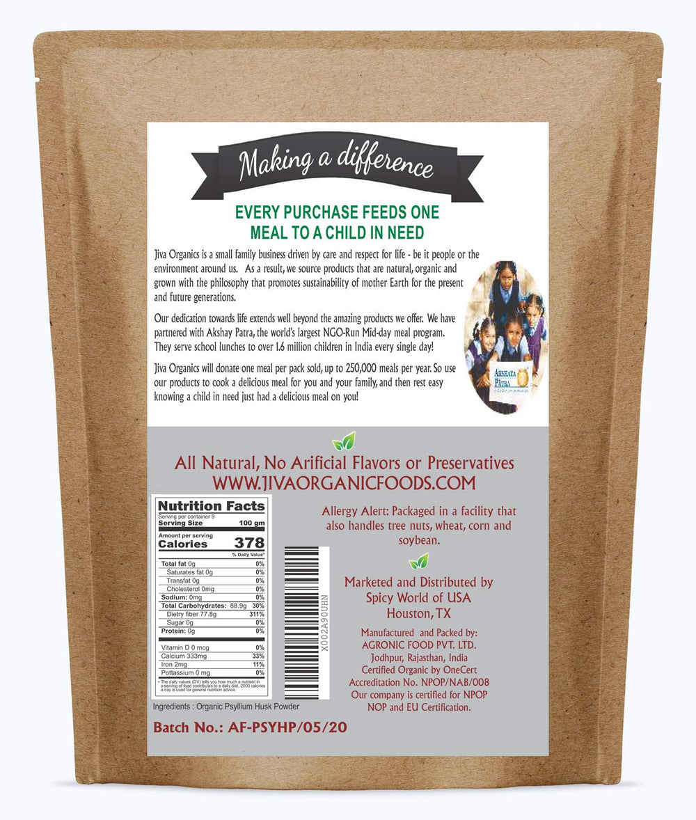 Jiva Organics Psyllium Husk Powder Kraft bag packaging shows value and resealability