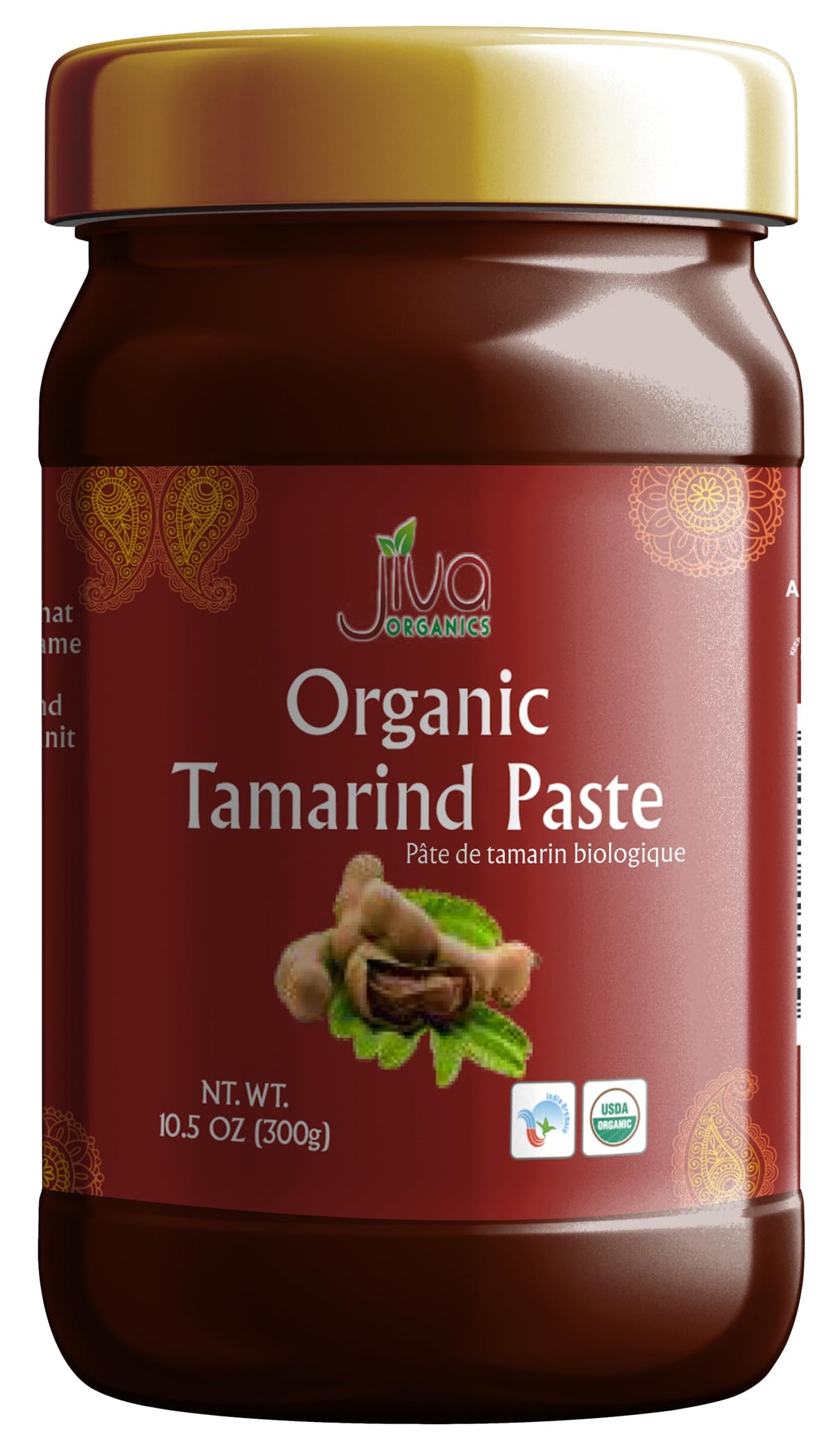 Jiva Organics Tamarind Paste bottle showing rich amber puree for sauces.