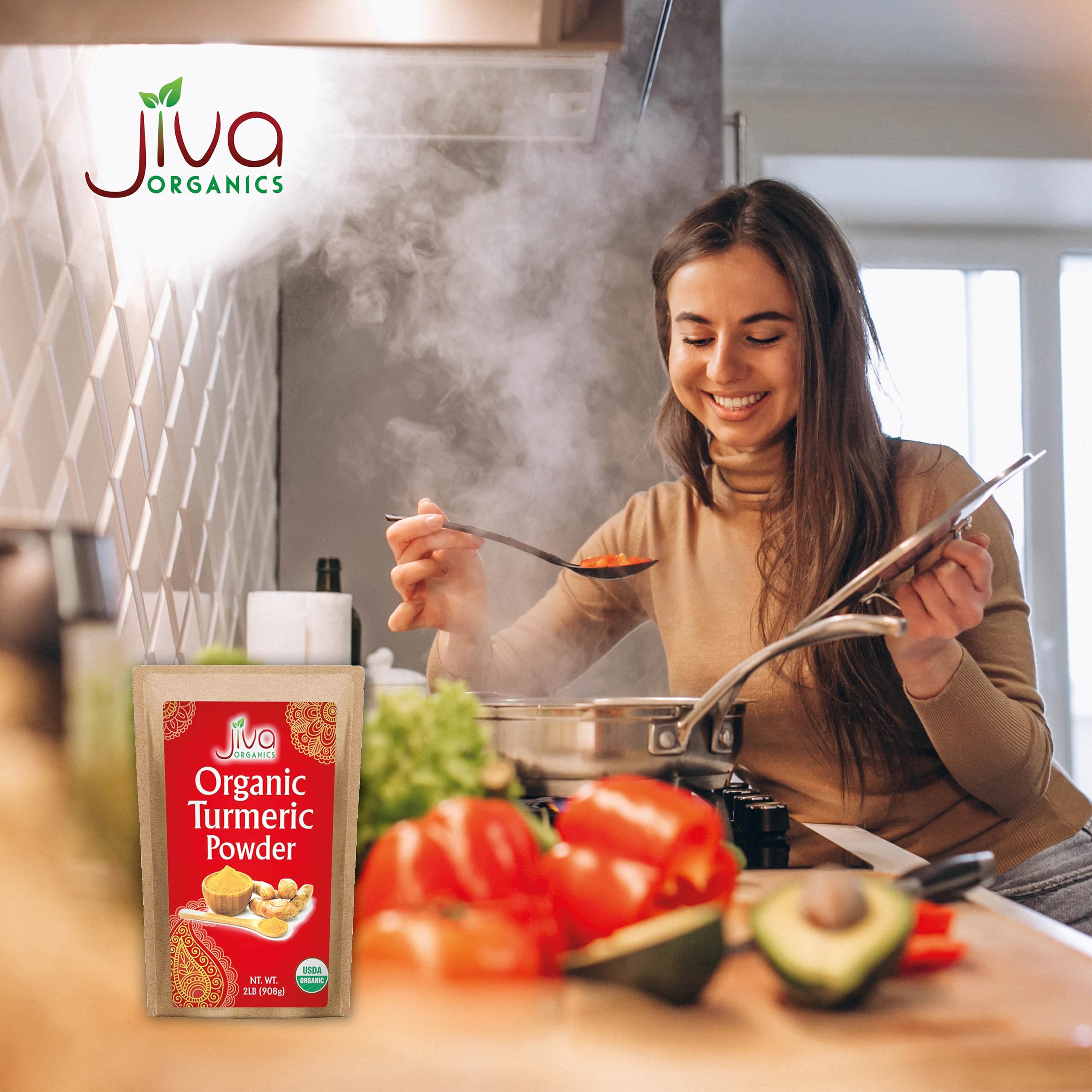 Skincare-ready turmeric powder from Jiva Organics for natural face masks.