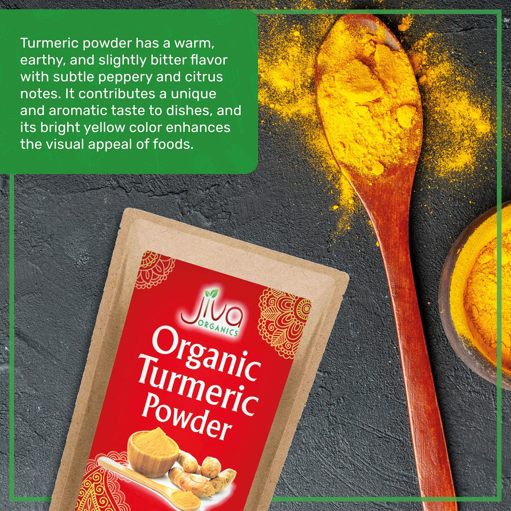 USDA Organic and Non-GMO label on Jiva Organics turmeric powder.