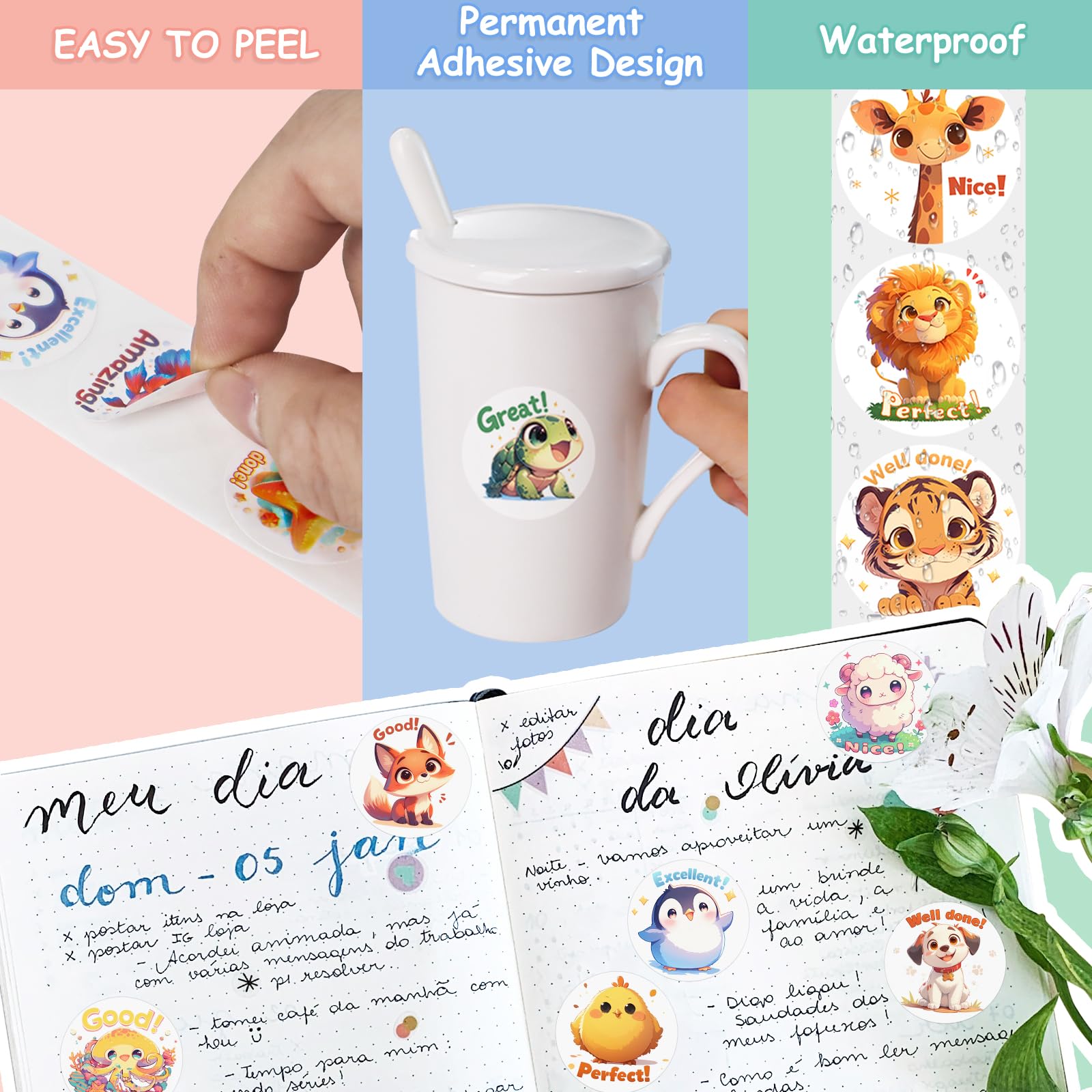 JIXZEN teacher rewards classroom use with lovable animal stickers