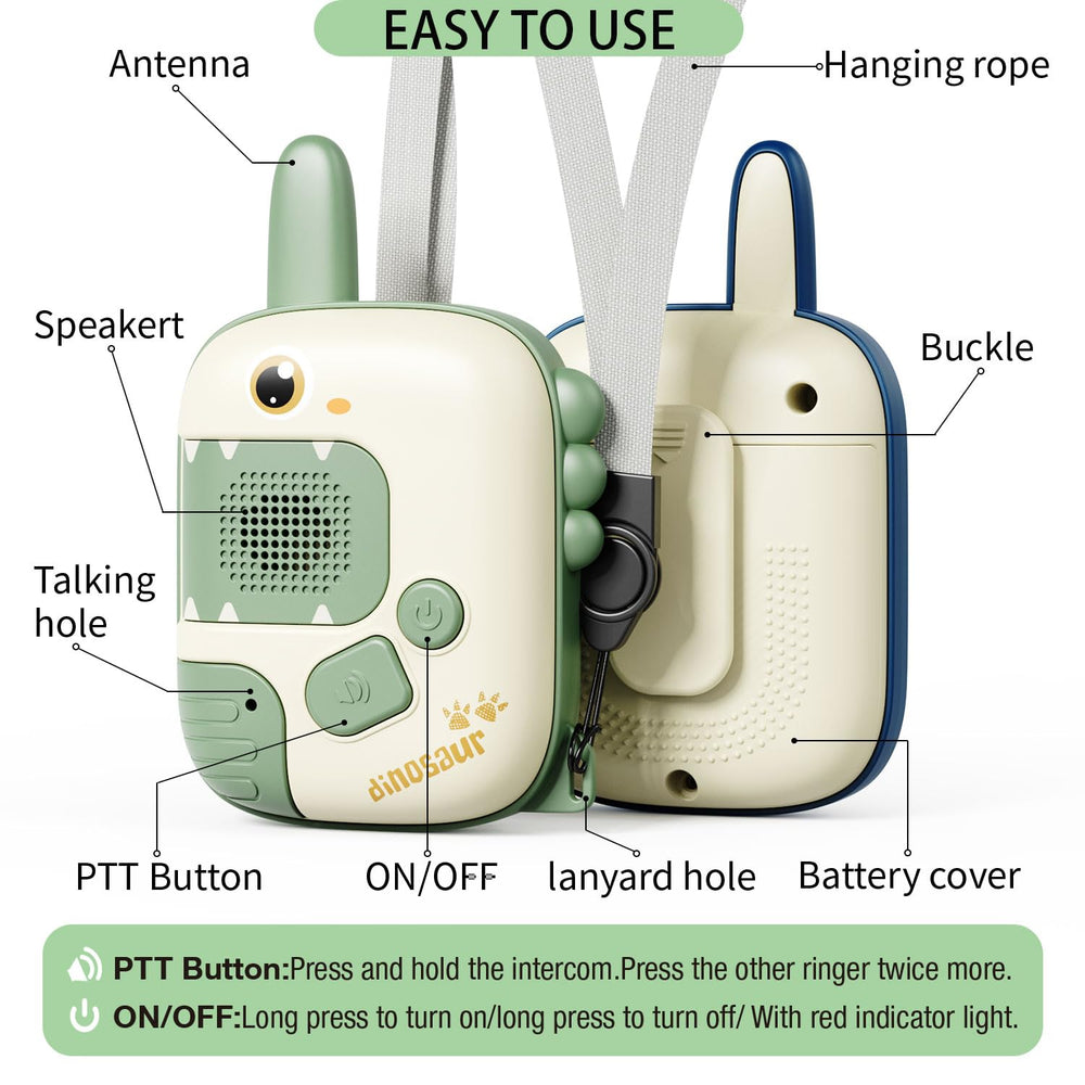 JKGIFTS Dino Walkie Talkie back view highlighting durable construction.