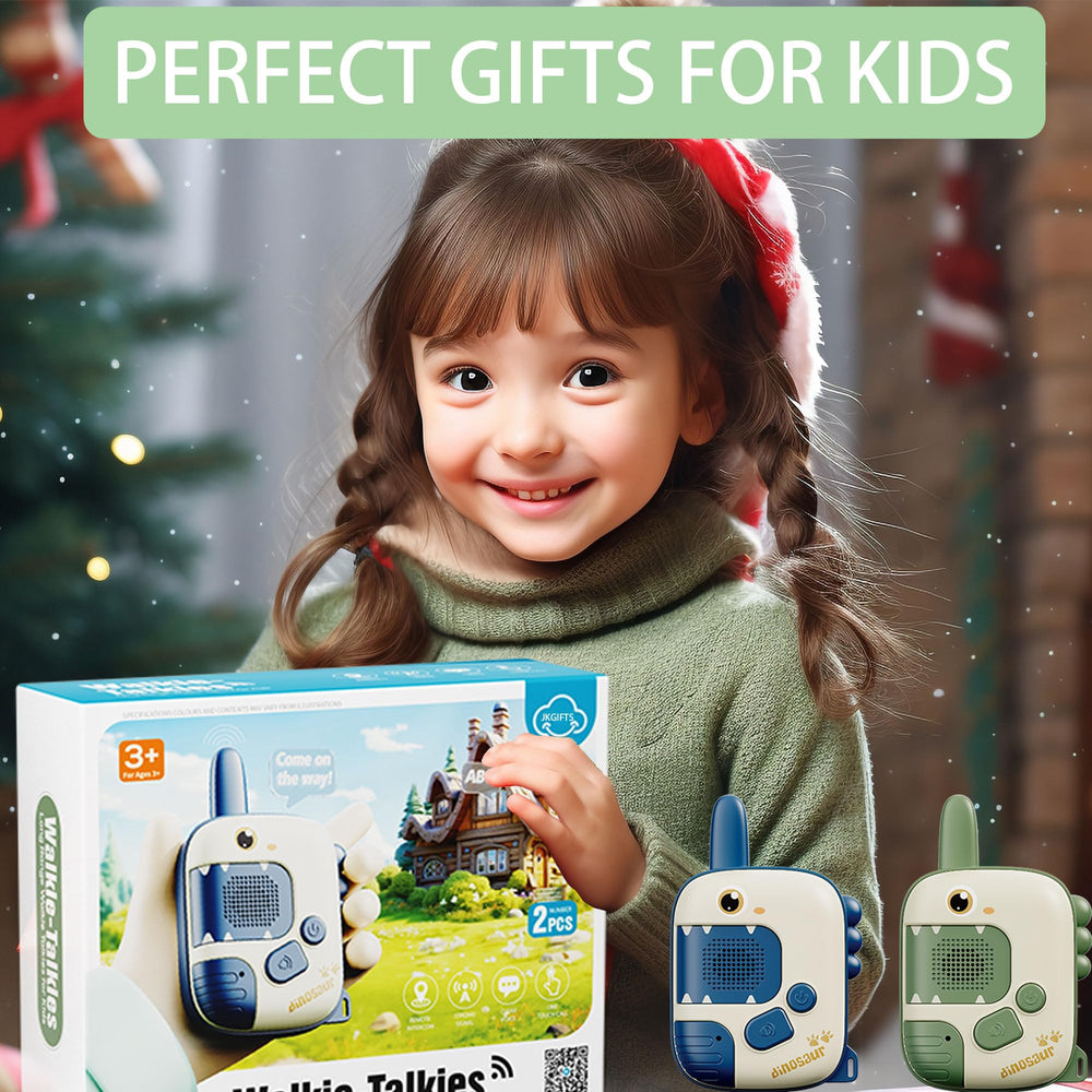 JKGIFTS Dino walkie talkie rugged design with playful look.