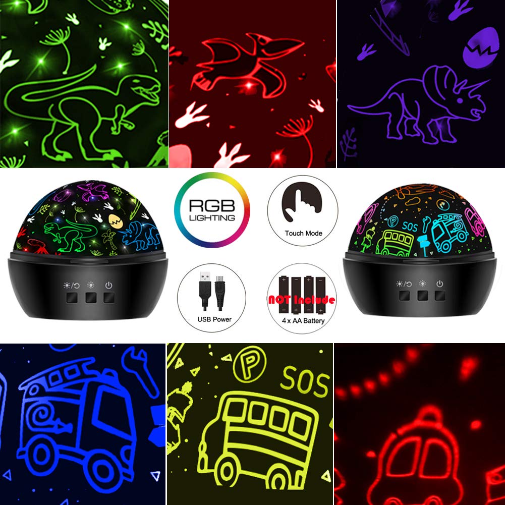 JKGIFTS dinosaur night light 2-in-1 projection offers 16 vibrant colors