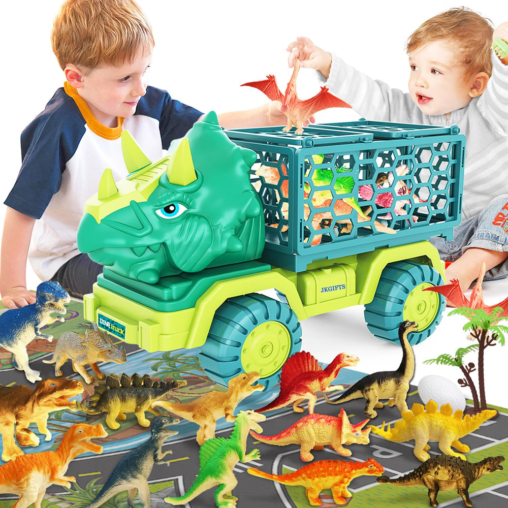 JKGIFTS Dinosaur Truck front view sparks imaginative play with a friendly Triceratops face for curious kids.