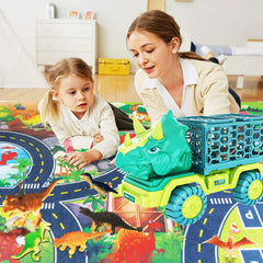 JKGIFTS Dinosaur Truck rear cage opens to reveal dinosaur figures for storytelling.