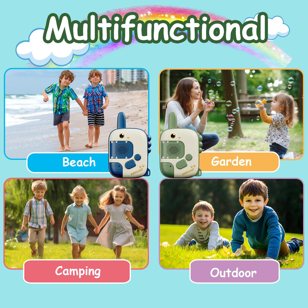 JKGIFTS Kids on outdoor adventure with walkie talkie teamwork.