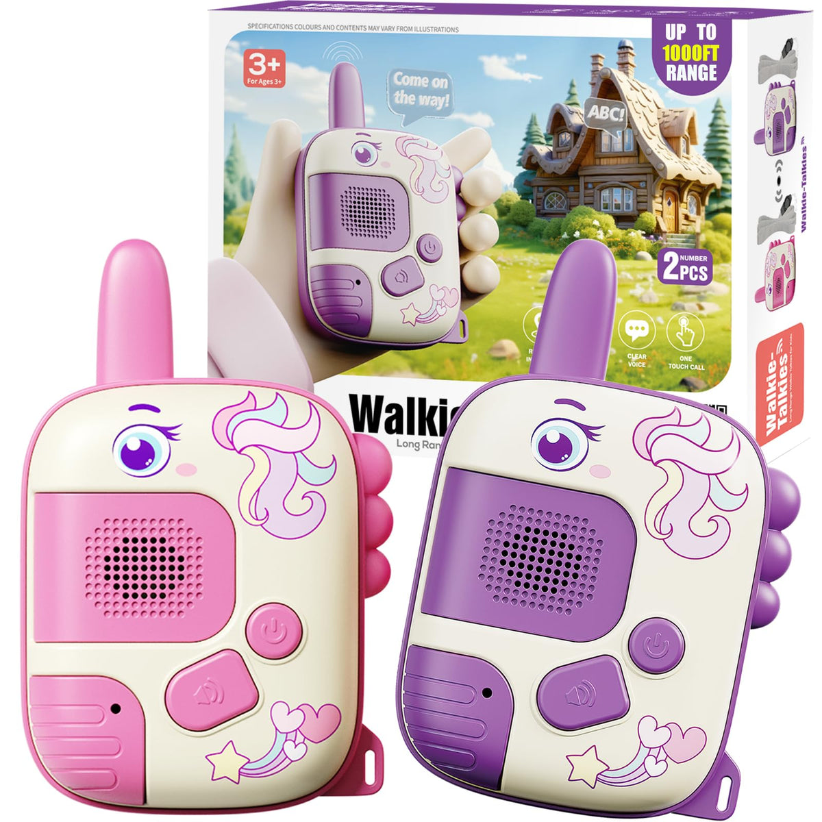 JKGIFTS Unicorn Walkie Talkie front view for easy outdoor play and coordination.