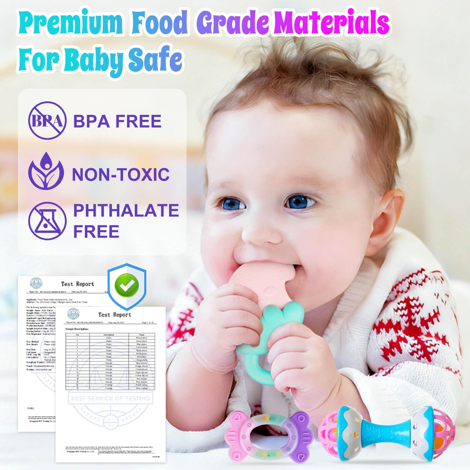 JKHEPL baby teether with safe design to soothe gums and comfort baby.