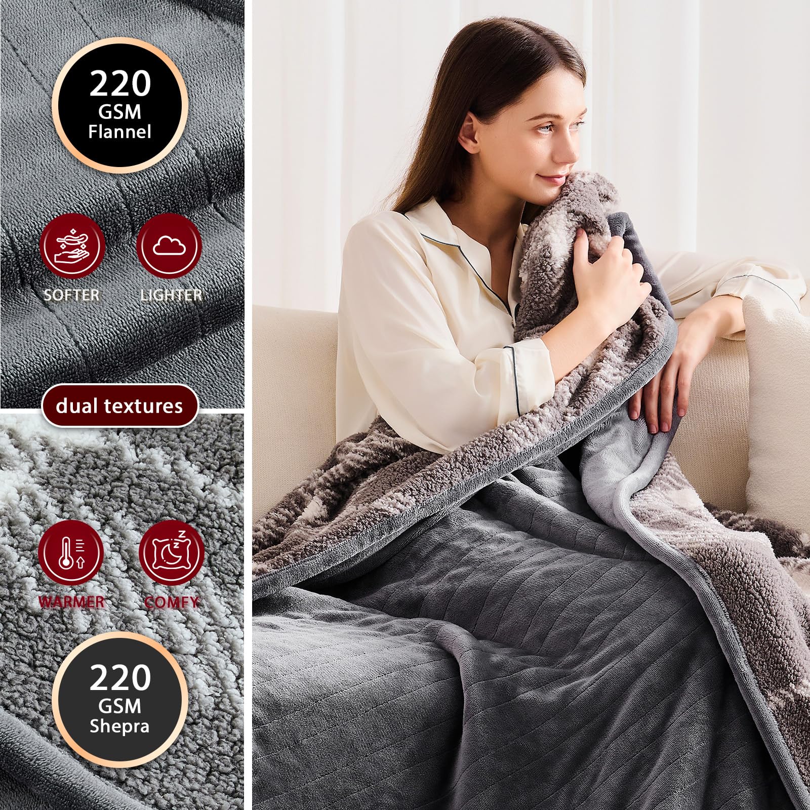 JKMAX heated blanket dual-side design highlights reversible warmth options.