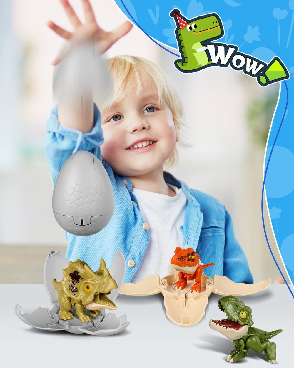 JMHACHY egg-pop-open-dino-reveal shows instant surprise and reusability for imaginative play.