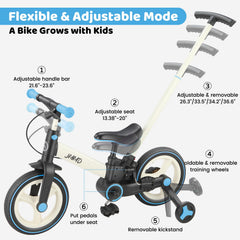 JMMD 12-inch all-terrain wheels provide smooth traction on outdoor surfaces.