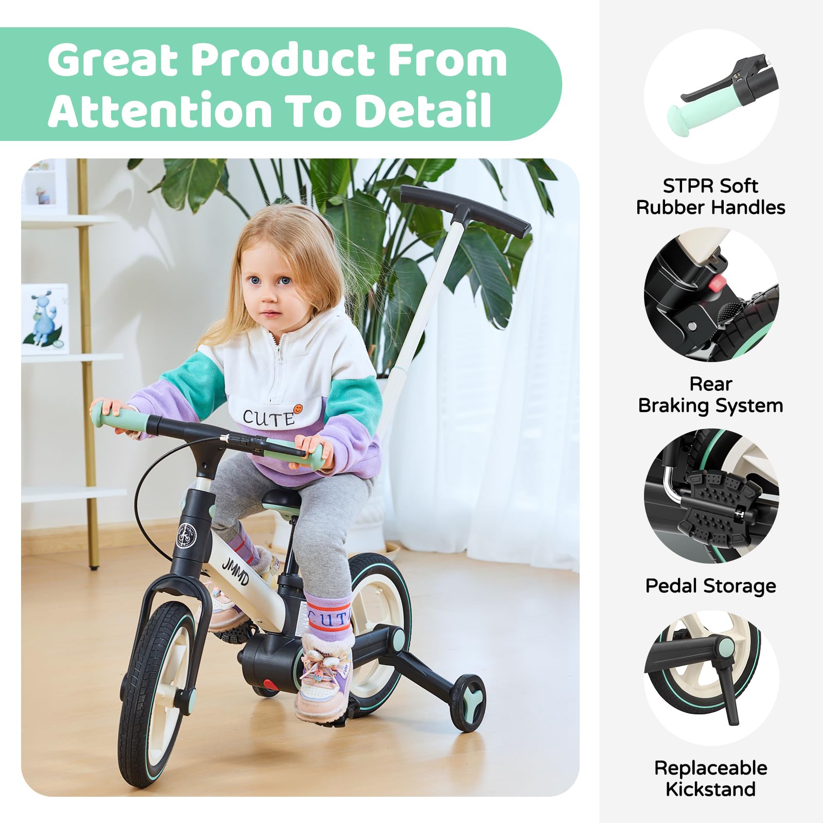 JMMD 6-in-1 12-inch wheels handle varied surfaces with stability.