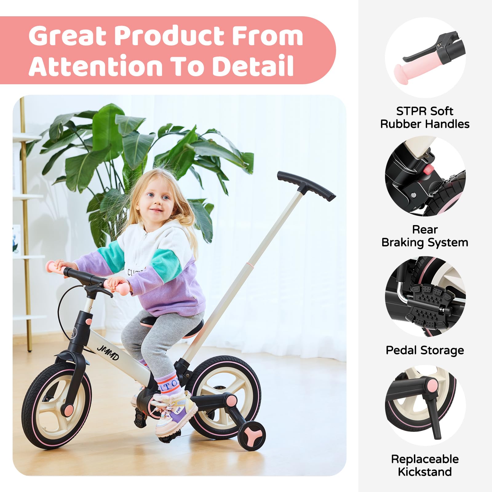 JMMD 6-in-1 bike 12in wheels handle all terrain for toddlers