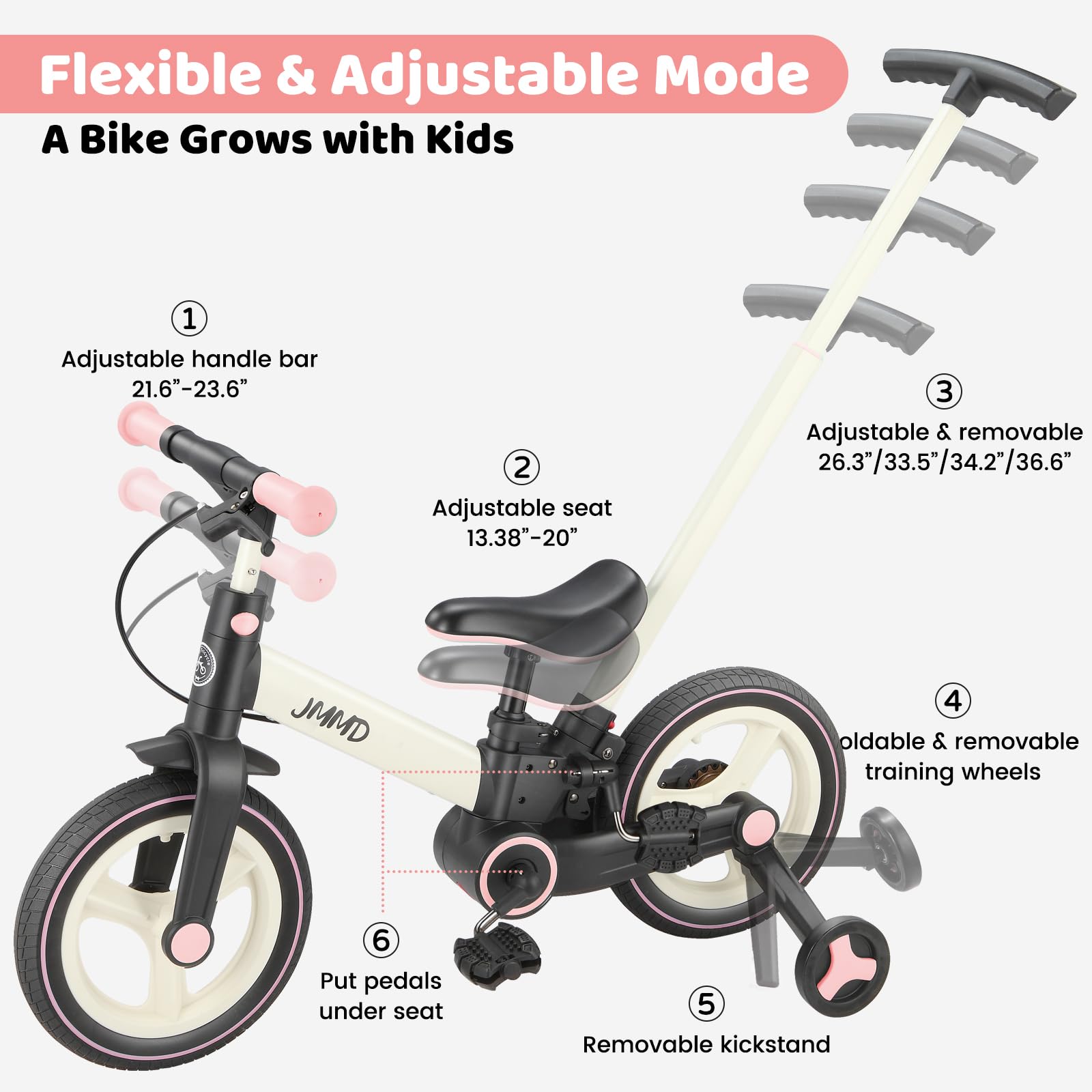 JMMD 6-in-1 bike with adjustable seat adapts to growing child